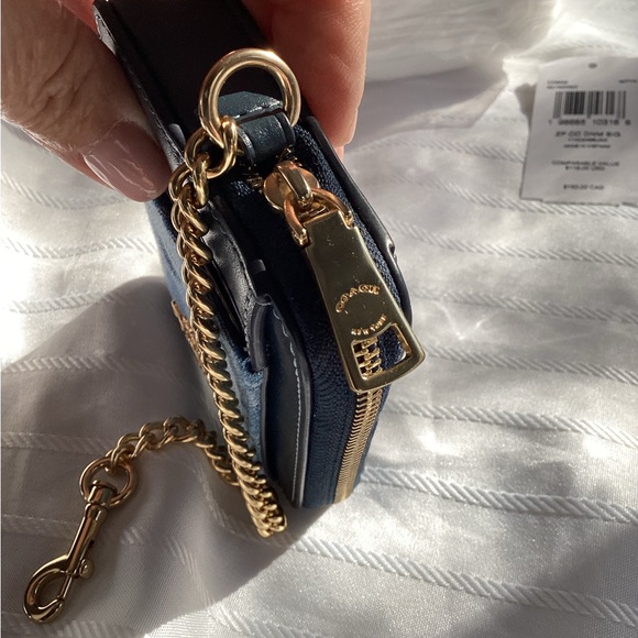 Coach Navy Denim and Leather Card Holder with Gold Chain, NWT - Picture 2 of 7